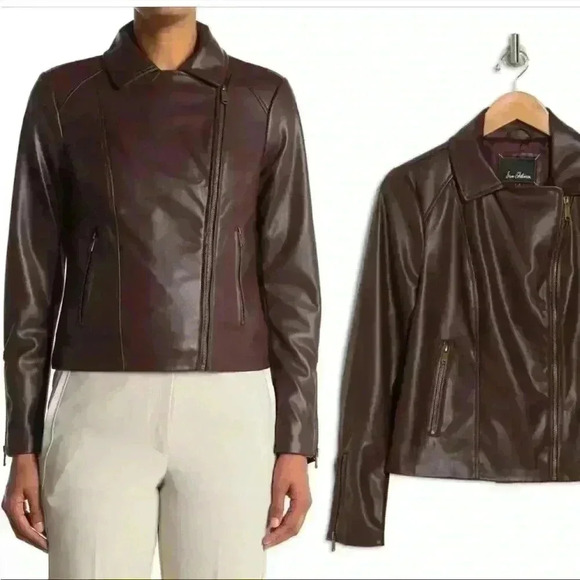 Sam Edelman Faux Leather Moto Jacket in Chocolate Size Small NWT - Picture 4 of 12